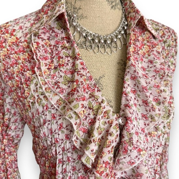 Vintage Floral Ruffle Blouse Size M - Picture 2 of 5